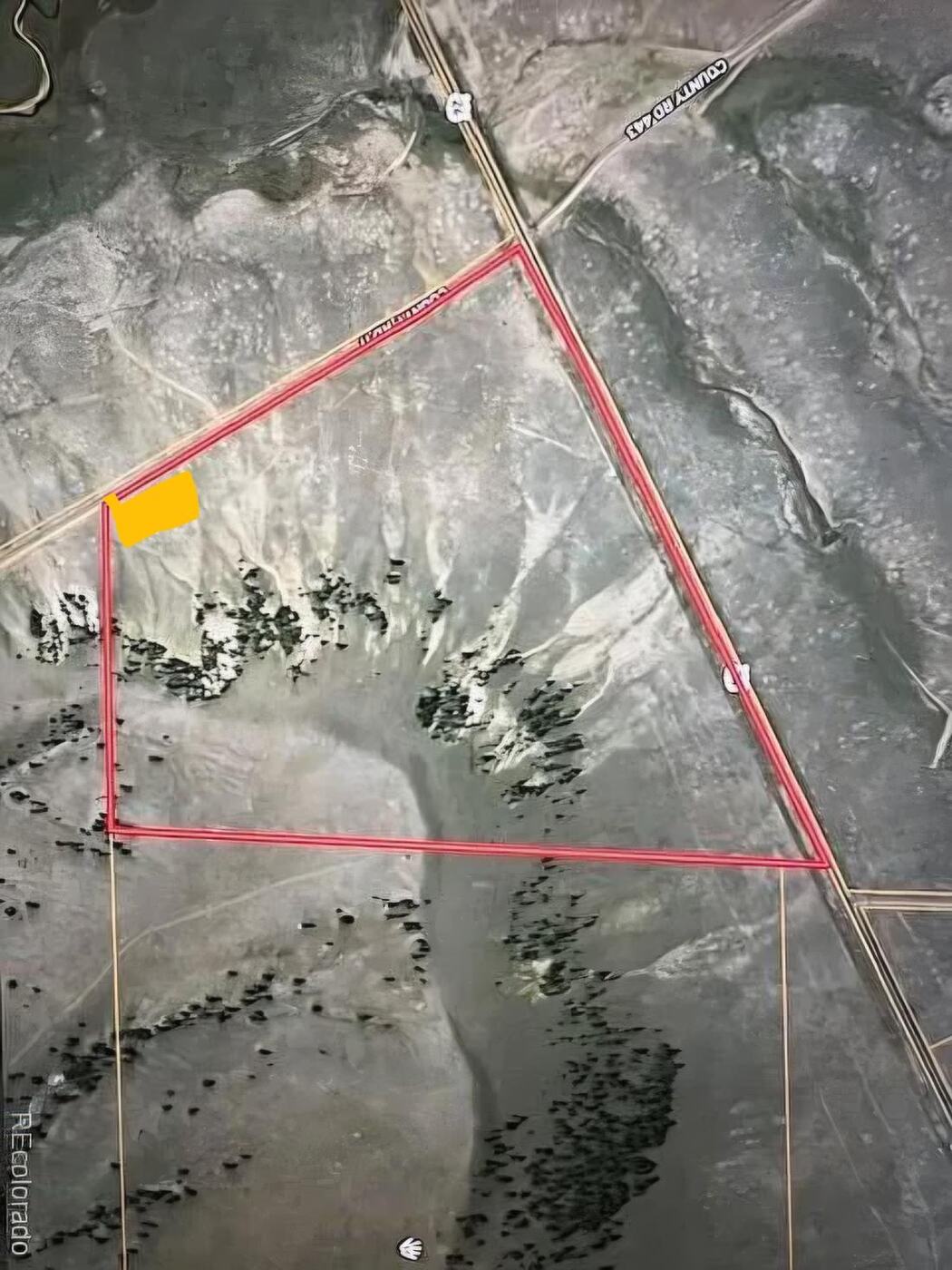 Aerial photograph of the 97-acre parcel — open prairie near Hartsel, Colorado