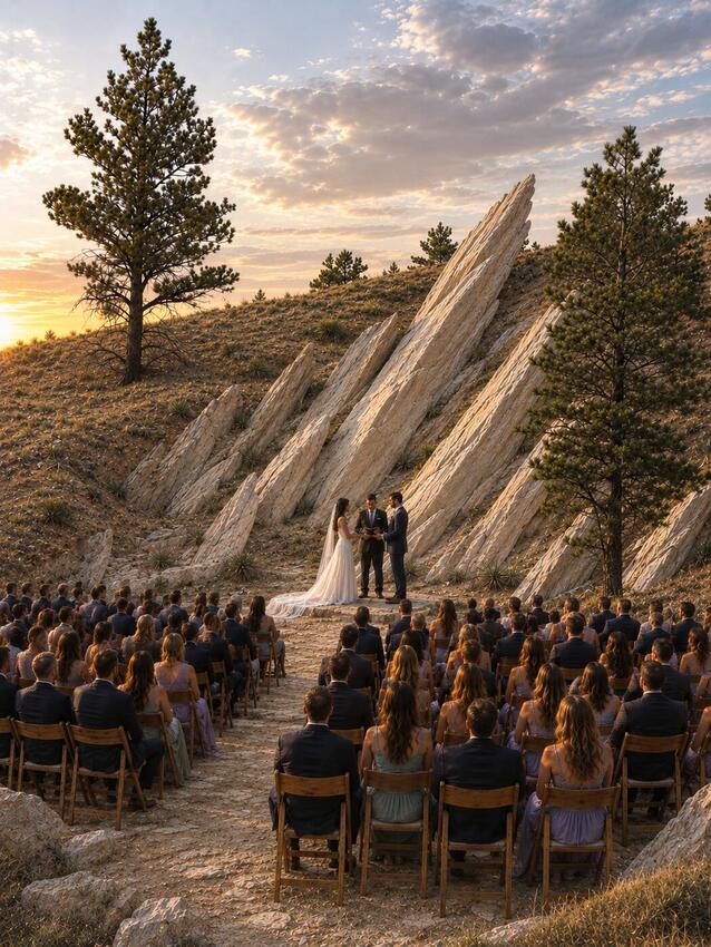 Wedding ceremony in the fan of standing stones at The Moonlight Altar